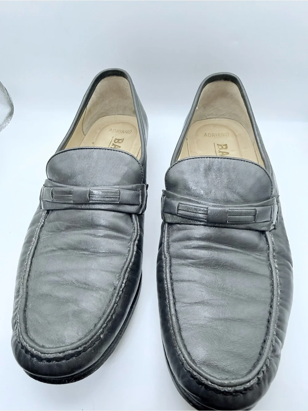 Bally Adriano Mens Gray Leather Loafers Slip On Dress Shoes Size 8.5 M Italy